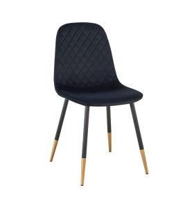 High Quality of Black Fabric Upholstered Dining Chairs with Powder Coating Metal Legs Gold Feet