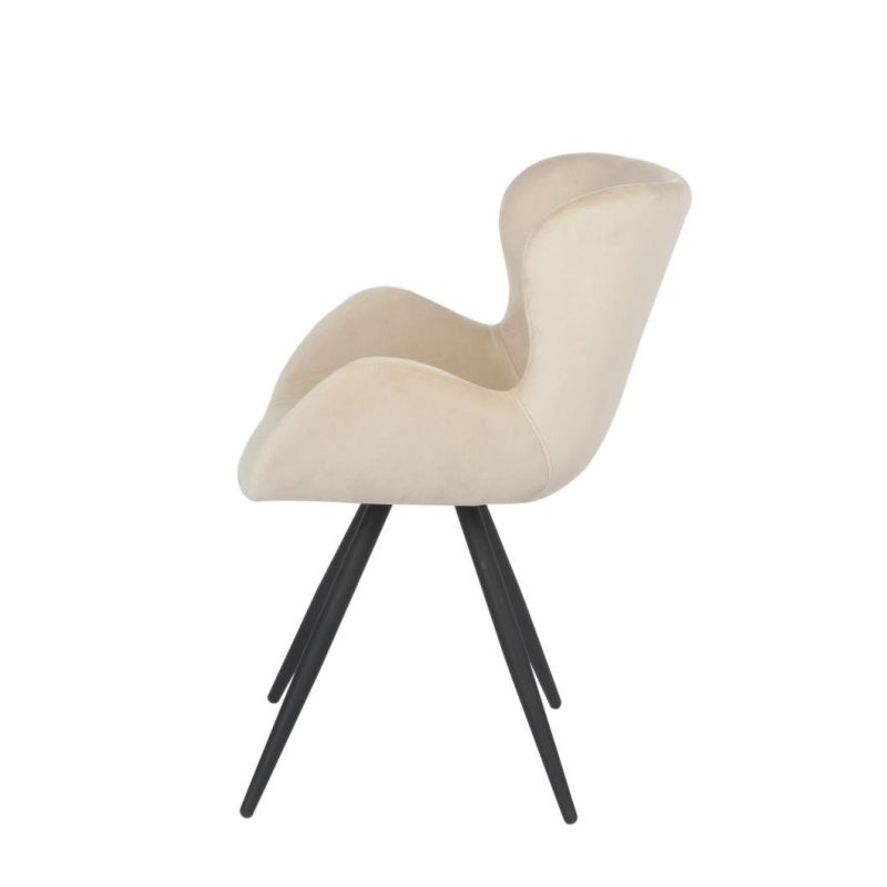 Hot Sale Dining Room Beige Velvet Fabric Dining Chair with Black Powder Coating Legs