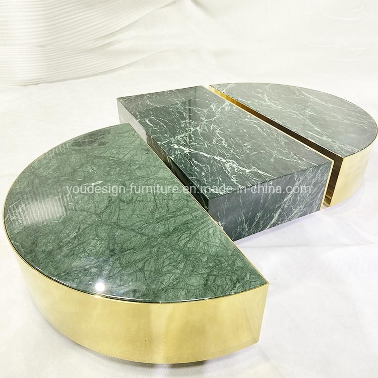 Modern Mirrored Marble Gold Stainless Framed Fabric Cover 3 Piece Set Living Room Marble Coffee Table Sets Furniture
