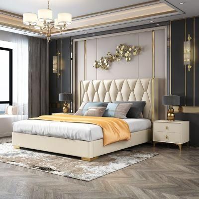 Luxury Home Leather Cama Bedding Furniture Set Mattress Tufted Wooden King Size Bedroom Bed