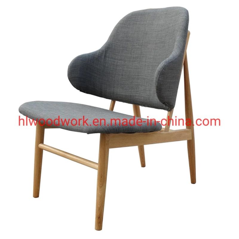 Grey Fabric Back and Cushio Arm Chair with Natural Aok Wood Frame Living Room Coffee Shop Armchair Office Chair Resteraunt Sofa