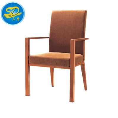 Wood Grain Imitated Metal Iron Aluminum Fabric Dining Chair with Arm