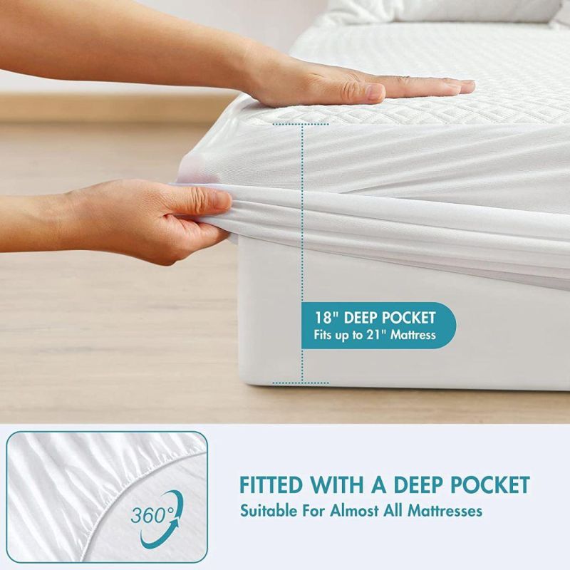 Premium Mattress Protector Polyester Fabric Waterproof & Ultra Soft Protector Cover Breathable Noiseless Bed Mattress Pad