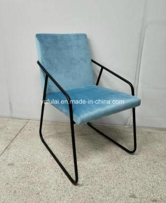 Modern Living Room Armrest Metal Fabric Dining Chair for Home