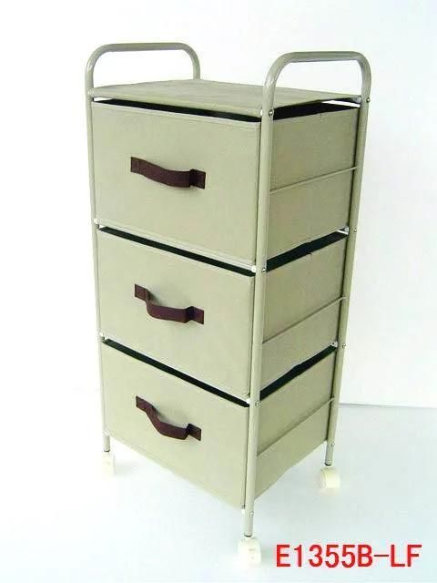 Fabric 3 Drawers Storage Cabinet with Wheel Chest for Household