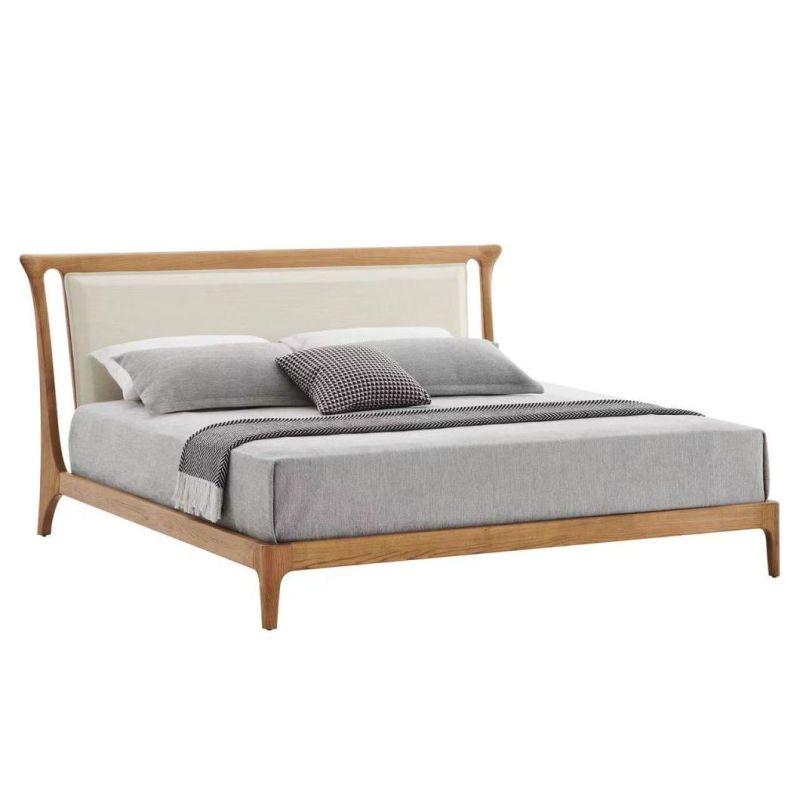 Modern Bedroom Platform Hotel Bed Soft Wooden Furniture King Size Double Bed