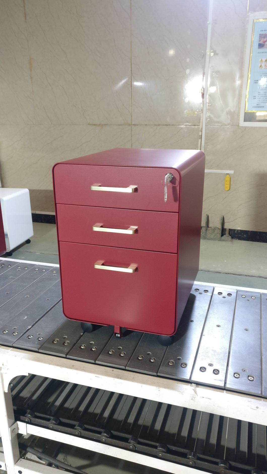 Red Color Three Drawer File Cabinet