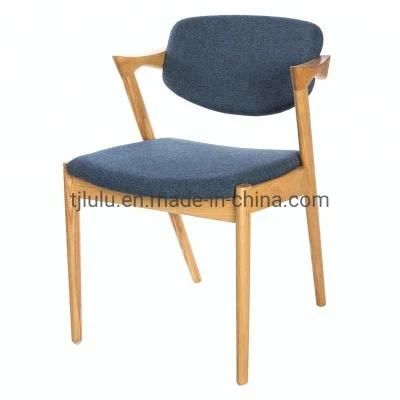Special 7 Shape Design Fabric Solid Wood Arm Candinavian Hotel Cafe Restaurant PU Leather Dining Chair