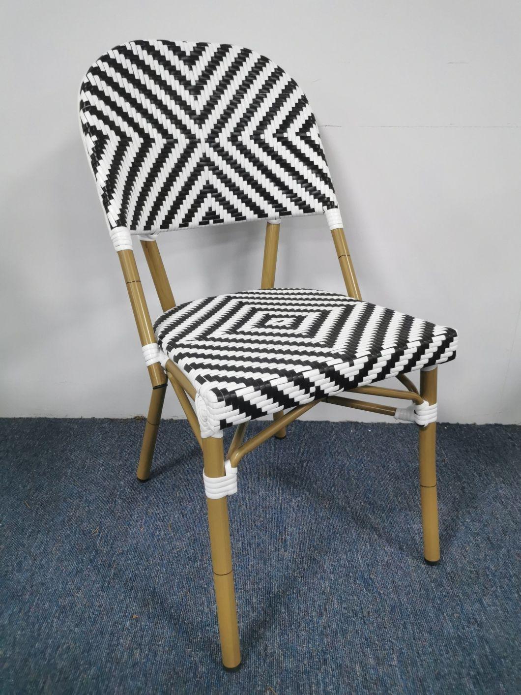 Commercial Coffee Shop Restaurant Furniture Aluminum Frame Rattan Back Upholstered Outdoor Dining Chair
