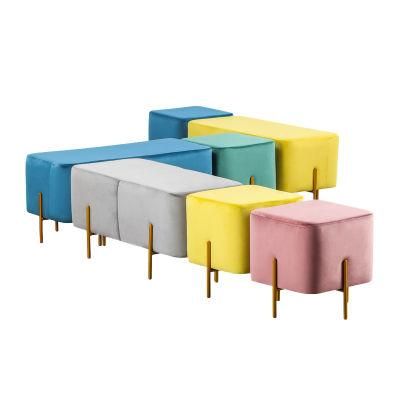 Modern Bedroom Velvet Fabric Footstool Small Square Stool for Home Furniture