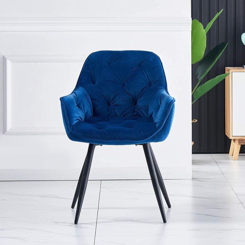 Velvet Thick Padded Armchair Upholstered Seat Tub Chair Blue Fabric Dining Chair