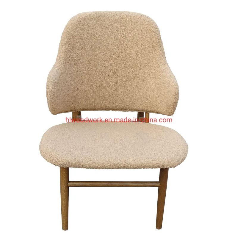 Magnate Chair Beige Teddy Velvet Oak Wood Frame Brown Dining Chair Wooden Chair Lounge Sofa Coffee Shope Arm Chair Living Room Sofa
