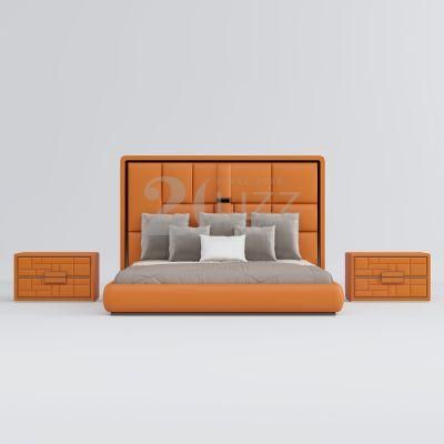 2022 Newly High End Modern Home Furniture Wooden Double Leather King Size Bedroom Bed