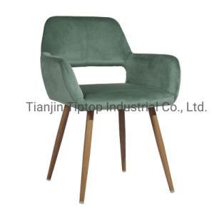 Manufacturer Simple Design Linen Fabric Covered Shell Back Metal Legs Wholesale Dining Chair