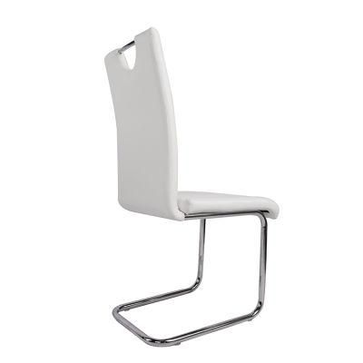 Wholesale Home Furniture Silver Chrome Iron Legs Dining Chair White PU Leather Chair for Dining Room