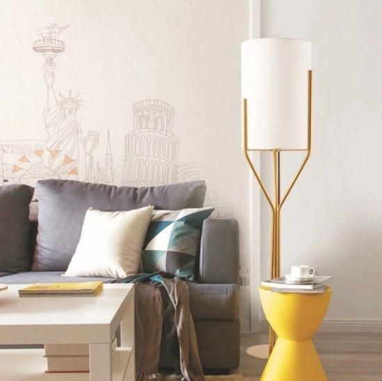Hotel Vintage Gold Plating White Fabric Standing Floor Lamp