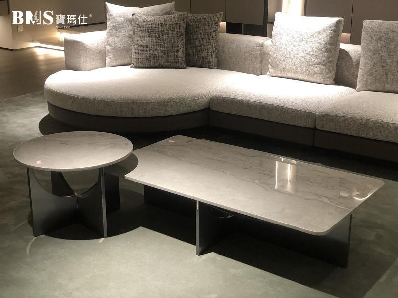 Popular European Design Living Room Round Light Grey Marble Coffee Table