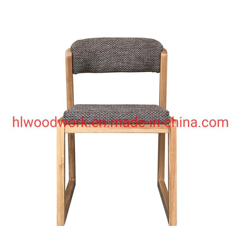 Dining Chair H Style Oak Wood Frame Brown Fabric Cushion Office Chair