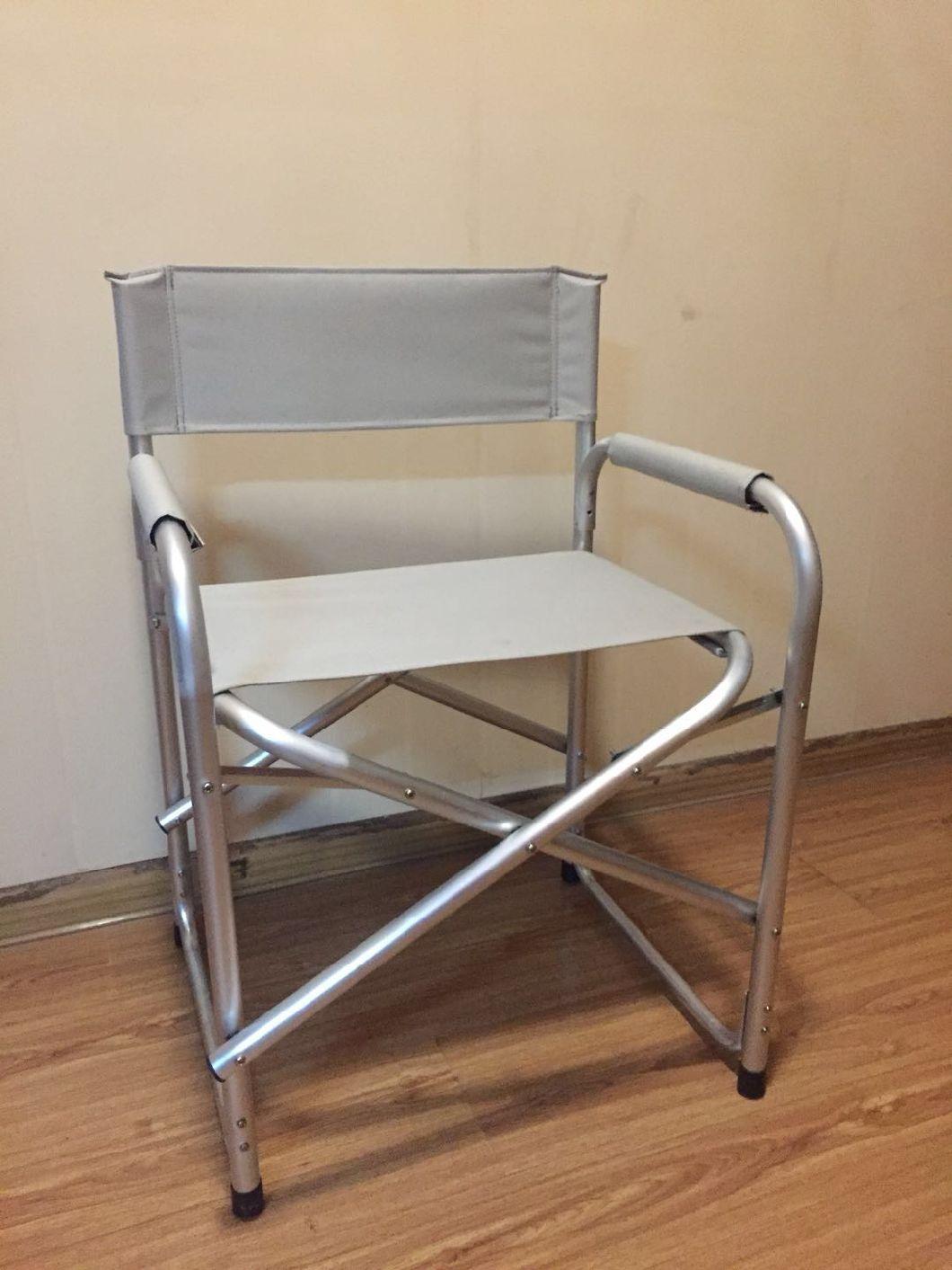 Removable Seating Fabric Director Chair, Aluminum Frame Folding Chair for Beach, Camping, Indoor and Outdoor, Light Grey