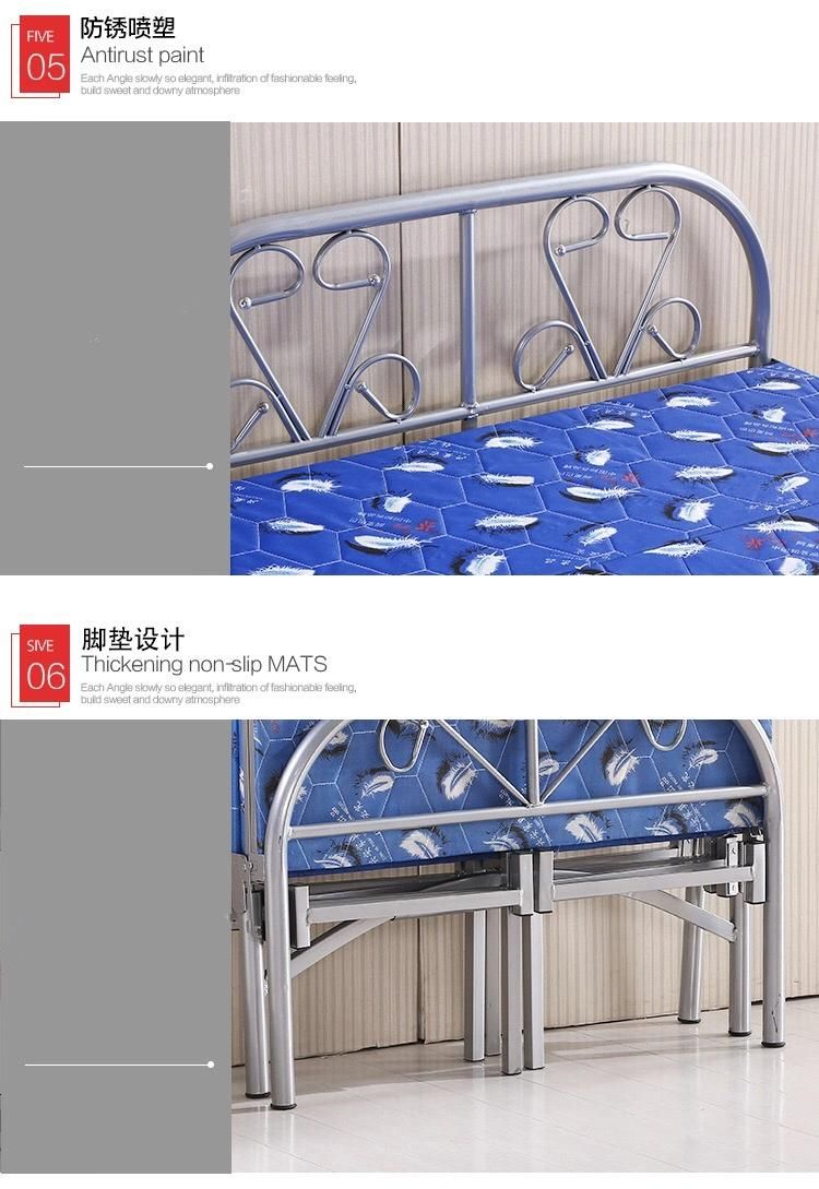 Modern Home Furniture Iron Steel Material King Szie Metal Folding Bed for Bedroom