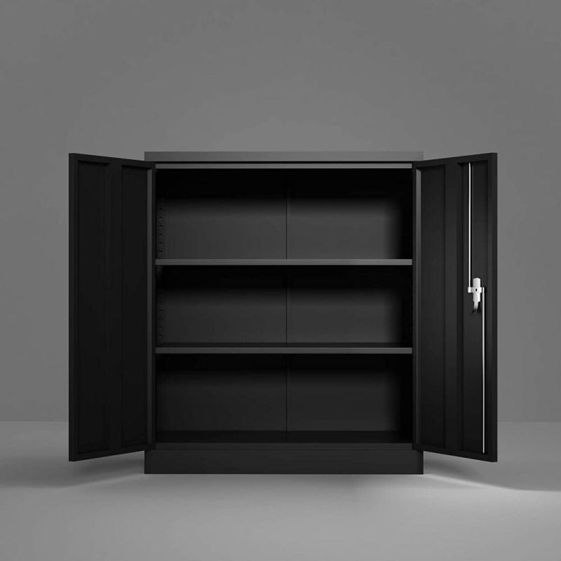 Little Cupboard Black Lockable 2 Door Metal Storage Cabinet with 2 Adjustable Shelves