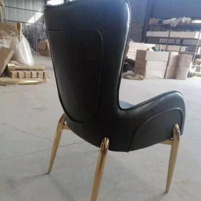 Upholstery Dining Chair in Gold Black Leg Leather Restaurant Chair