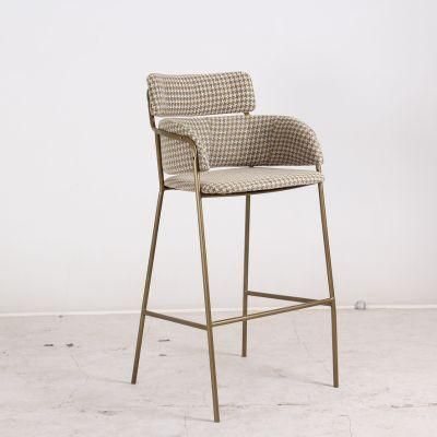 Bar Furniture Nordic Modern High Chair Velvet Metal Bar Stools with Back