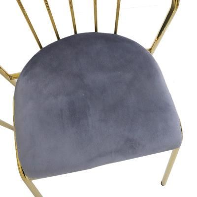 Wholesale Dining Furniture Gold Chrome Iron Legs Dining Chair Gray Velvet Fabric Chair