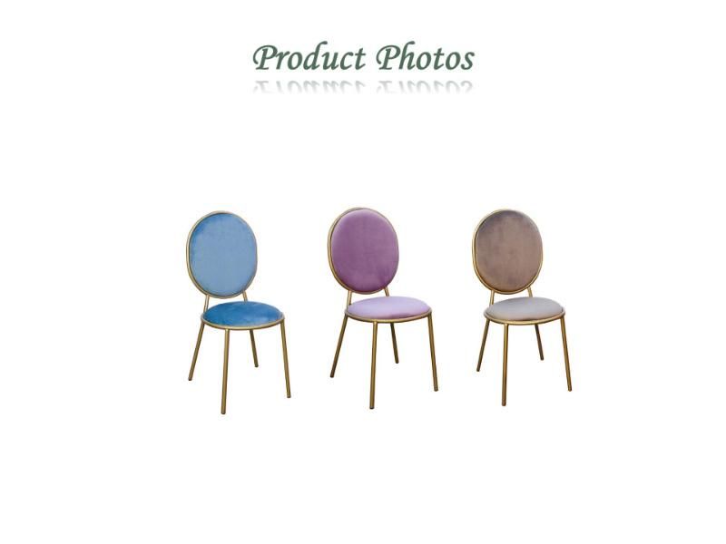 Hot European Style Vanity Sweet Shop Furniture Ellipse Back Makeup Stool Fabric Velvet Material Gold Legs Four Legs Chair