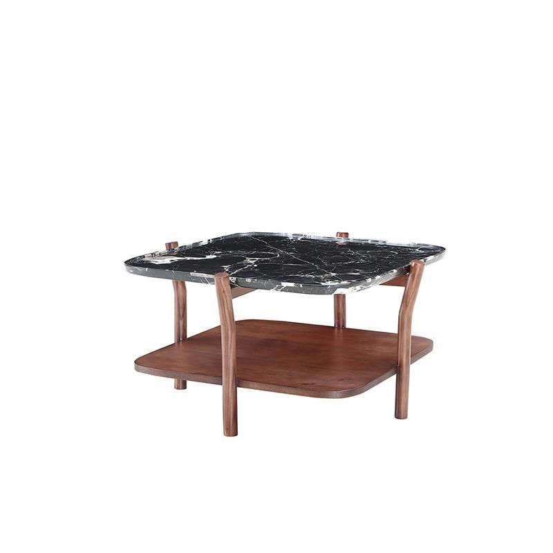 Modern Furniture Home Living Room Furniture Wooden Square Marble Top Double Two Layers Storage Coffee Tea Table