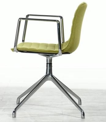 Rotary Fabric Leather Cafe Dining Chair with Aluminum Frame and Base