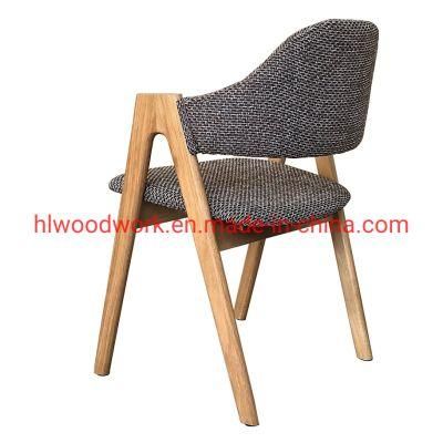 Living Room Furniture Oak Wood Tai Chair Oak Wood Frame Natural Color Brown Fabric Cushion and Back Dining Chair Coffee Shop Chair