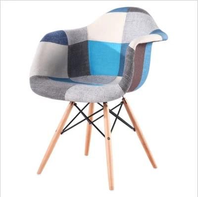 Cheap Modern Unique Fancy Patchwork Fabric Leisure Living Room Arm Chairs with Wooden Legs