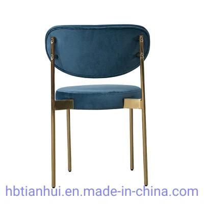 Fabric Velvet Cover Nacy Blue Dining Leisure Chair with Metal Legs for Hotel Restaurant Project