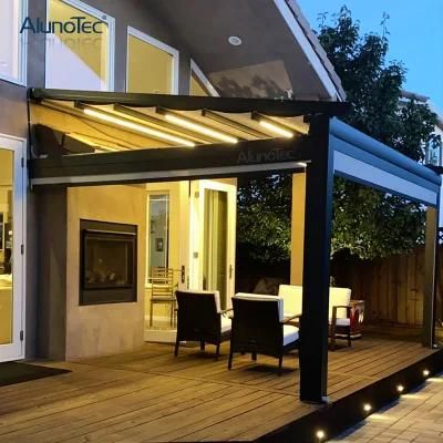 PVC Retractable Roof Gazebo Design Folding Awning with LED Light