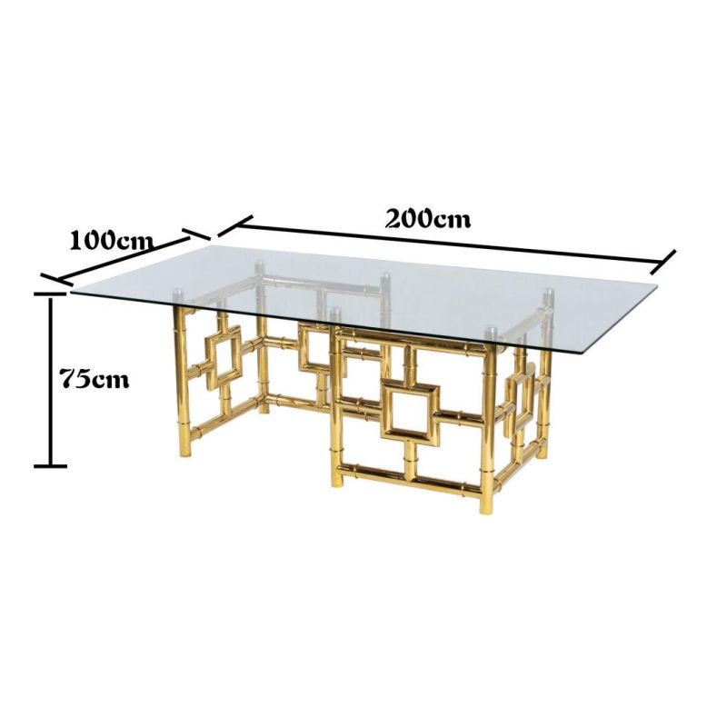 Luxury Living Room Home Gold Metal Furniture Modern Glass Dining Top Dining Table for Sale