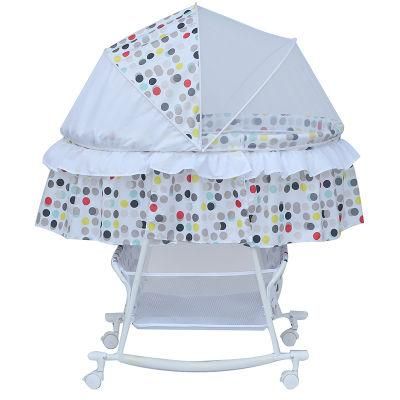 Portable Toddler Bassinet Multi-Purposes Metal Frame Fabric Cover Baby Cot with Wheels