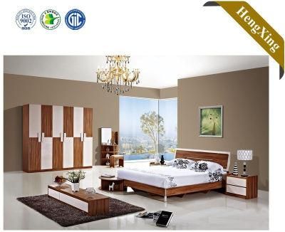 Modern Style Home Hotel Furniture Comfortable Wooden Headboard Bed with Night Stand