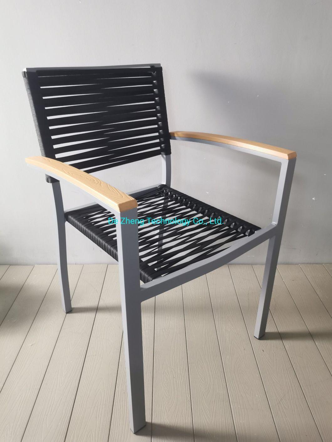 Modern Chair Coffee Shop Outdoor Furniture Metal Frame Cane Wooden Seat Dining Chair