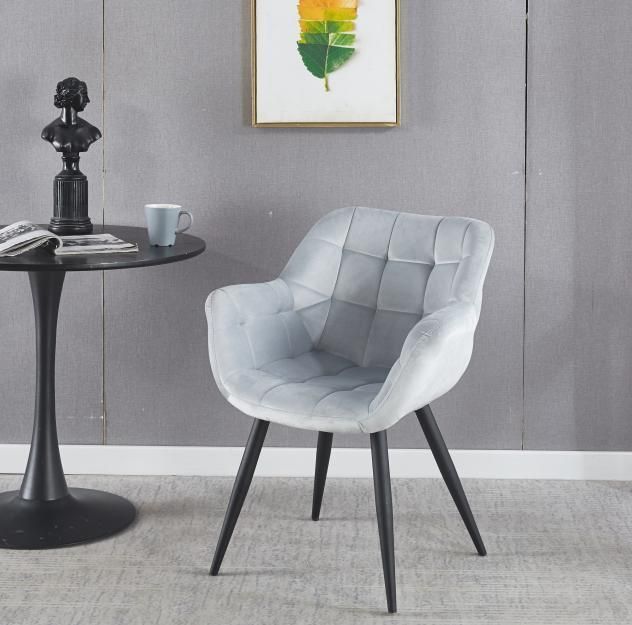Dining Room Furniture Nordic Black Leg Restaurant Chair Upholstery Arm Fabric Modern Blue Velvet Dining Chairs
