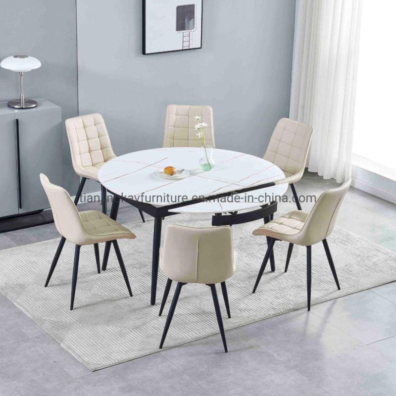 Hot Sale Modern Dining Room Chair Furniture Custom Cappuccino Color PU or Fabric Dining Chairs Black Metal Leg Dining Room Chair Table Sets