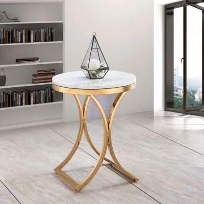 Stainless Gold Round Bar Marble Table for Restaurant and Wedding