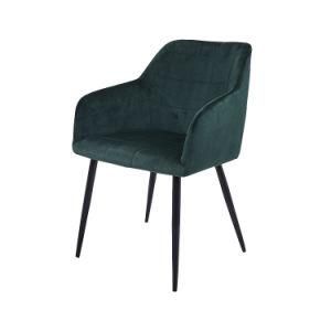 Modern Velvet Upholstered with Armrest Black Painted Legs Dining Chair
