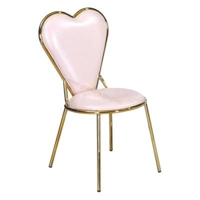 Modern Style Heart Design Imitated Leather Golden Leg Dining Chair