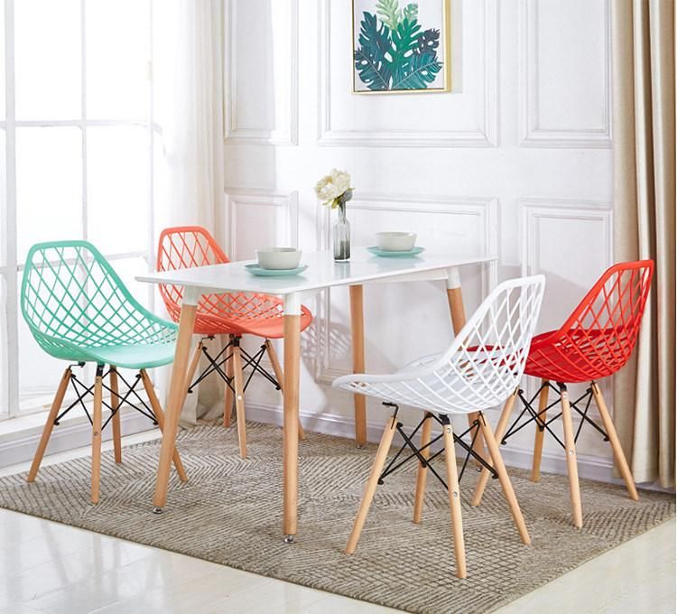 Factory Price Nordic Style Modern Chairs Outdoor White PP Hollow Back Plastic Chair Wood Home Dining Furniture Restaurant Dining Chair for Dining Room