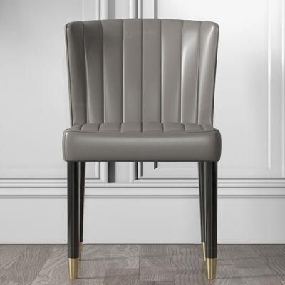 Modern Restaurant Grey PU Designer Metal Leg Dining Chair