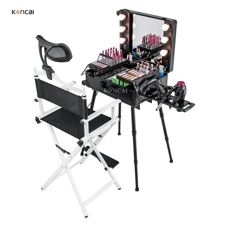 Koncai Professional Foldable White Aluminum Makeup Artist Director Chair with Headrest