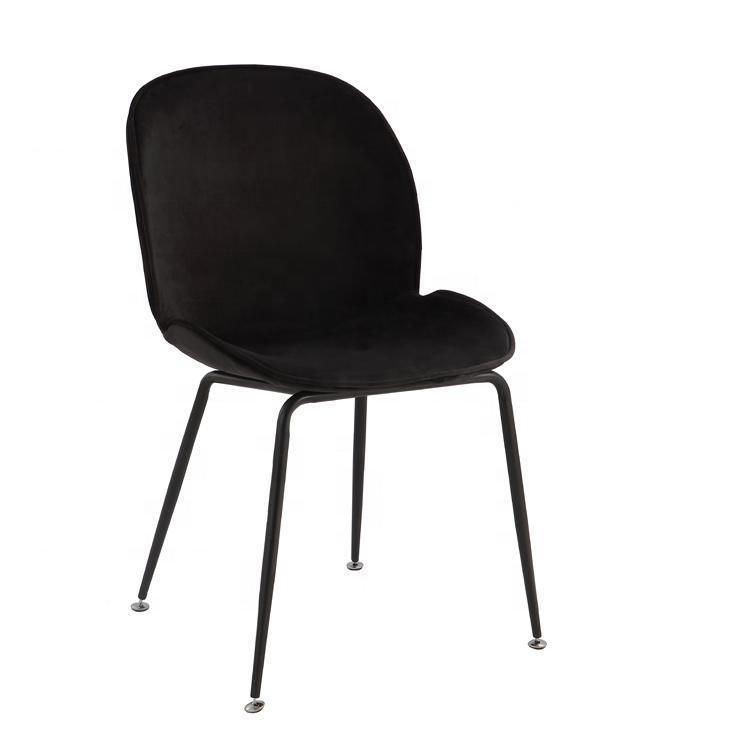 Italian Modern Upholstered Velvet Black Metal Arm Heat Transfer Dining Chair