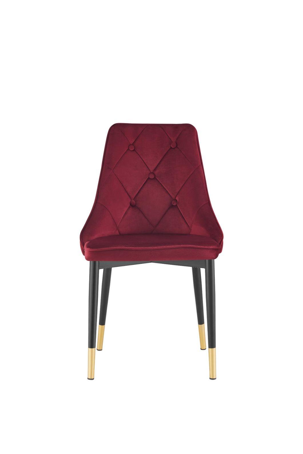 Top Quality Nordic Restaurant Velvet Upholstered Dining Chair with Metal Legs
