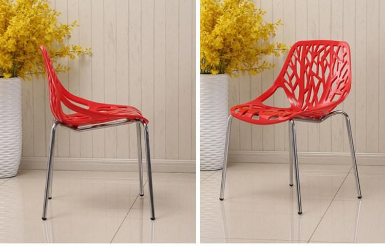 Modern Dinner Restaurant Cafe Chair Hotel Furniture Chrome Metal Legs Colorful PP Plastic Dining Chairs